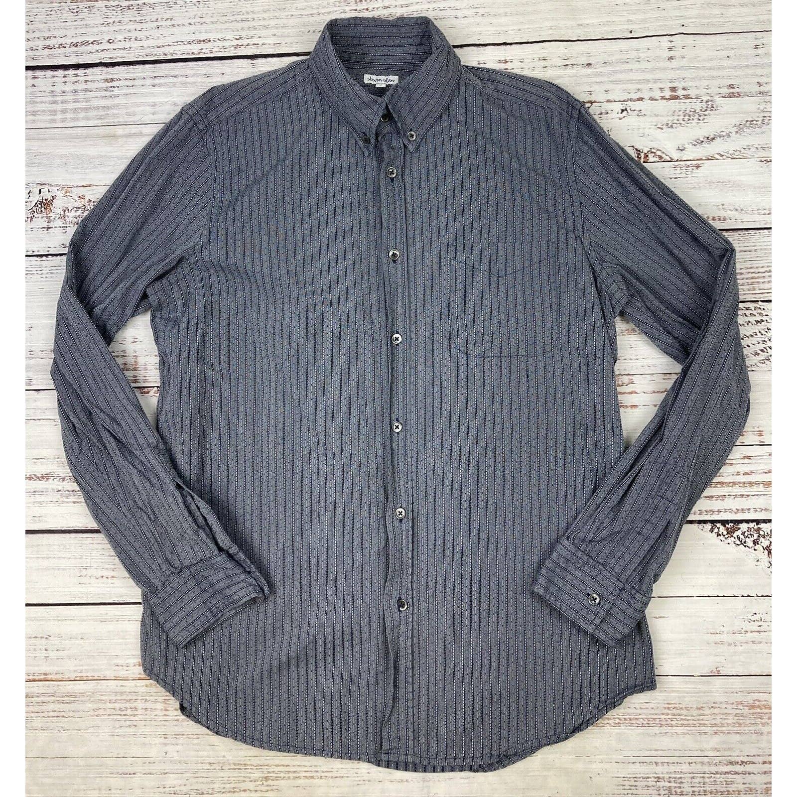 Steven Alan Western Indigo Striped Cotton Button Up Shirt Blue Mens Medium Usa